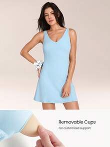 GLOWMODE Twirl And Glow 甜心领宽肩带可拆卸胸垫网球连衣裙，日常休闲街头风 - 淺藍色 - 查看 3