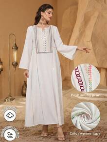 Al Najma Vestido acampanado con cuello en V, de patchwork a rayas de colores, para primavera/verano - Blanco - Ver 4