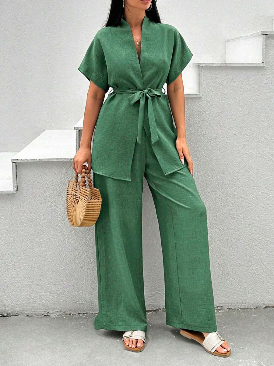 EURMUSE Pink Two Pieces Cozy Sets - Dark Green - View 1