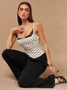 Silquee Women's Elegant And Casual Polka Dot Lace-Trimmed Camisole Top For Spring And Summer, Polka Dot Corset,Spring Women,Spring Break ,Valentine's Day,Elegant Party Top,Polka Dot Top - Multicolor - View 6