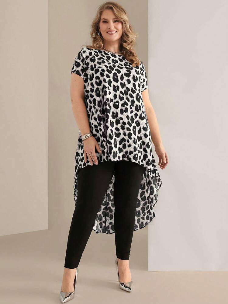Plus Size Leopard Print Casual Chic Blouse, Suitable For Everyday Wear,Spring Outfits For Women,Elegant Women Clothes