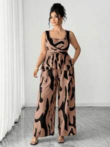 SHEIN Elenzya 2pcs Women Sleeveless Square Neck Blouse + Casual Pants Elegant Outfit - Multicolor - View 1