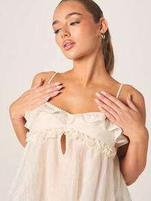 MISSGUIDED Camiseta de camisola de gasa con detalle de volantes y tirantes ajustables, esencial para capas en verano - Albaricoque - Ver 5