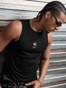 AXEPEAK Men's Solid Color Round Neck Casual Street Fashion Tank Top, Spring/Summer - Black - View 5