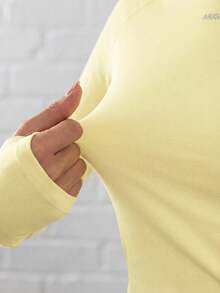 Musera Sport Long Sleeve Slinky Thumb Hole Cropped Active-Wear Top , Padel, Tennis, Pickleball Gym - Pale Yellow - View 6