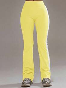 Musera Sport 侧条纹修身喇叭瑜伽裤套装（仅下装）板式网球秋冬运动服健身房锻炼合金 - 鵝黃色 - 查看 2