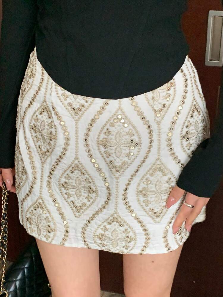 Textured Jacquard Fitted Short Straight Elegant Summer Skirt For Women