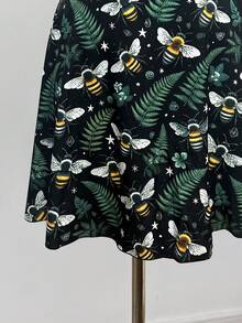 Sunspun Plus Size Spring/Summer Dark Floral & Bee Print Jumper Dress - Multicolor - View 3
