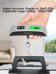 Teckwe 1pc Mini Hanging Hook Scale, Lugggage Weight Scale For Travel, Digital Weighing Scale, Multi-Function For Home - Silver Black - View 4