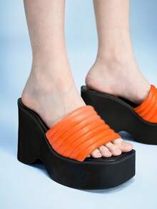 Sugerpunk Women's Orange Striped Platform Slide Sandals Valentine's Day - Orange - View 5