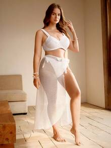 Swim Chiccia 2026 Set bikini alb tricotat cu scobituri, mărime plus, cupe cu susținere, fustă înfășurată cu talie înaltă, costum de baie respirabil pentru plajă, costum de baie alb, două piese, set de două piese, vară, set sexy cu fustă albă, bikini alb cu talie înaltă, set bikini alb de vară, set două piese, set bikini cu fustă, costum de baie alb, set două piese, ținute de vacanță pentru femei, ținute de vară pentru femei, ținute de vacanță coordonate pentru femei, ținute două piese pentru femei, set bikini coordonat pentru femei, set bikini două piese, set bikini coordonat pentru femei - alb - Vizualizare 5