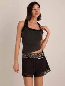 Easelle Áo tank top nữ phong cách retro giản dị, xếp nếp, bạc màu - Xám - Xem 5