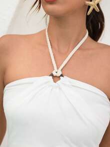 Modelyn Women's Summer Pool Cover Up Comfortable Fitted Drawstring Spaghetti Strap Camisole - White - View 2