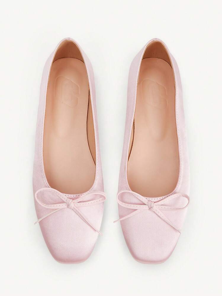 CUCCOO CHICEST Women Shoes Summer And Summer Comfortable And Easy To Wear Bow Square Toe Flat Heel Low Heel Fabric Splicing Solid Color Women's Flat Shoes Daily Commuter Dating Wedding Shoes Summer Shoes Bride Shoes