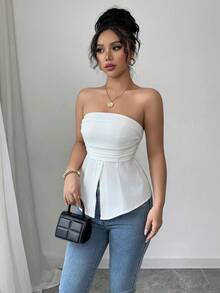 Olithes Blusa casual y sexy con diseño sin espalda y textura tejida para mujer, /verano - Blanco - Ver 5