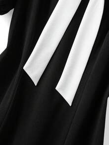 GlowEve CURVE Rochie midi cu guler rotund și decorațiuni cu funde, mărime plus, pentru femei - Negru - Vizualizare 7