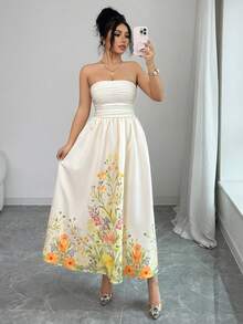 Franclia Women's Strapless Dress, Women's Floral Print A-Line Dress - Multicolor - View 7
