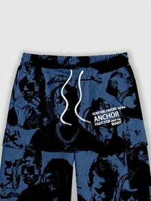 ROMWE MEN Street Life Men's Street Hip Hop Jacquard All-Over Print Drawstring Pants - Blue - View 3