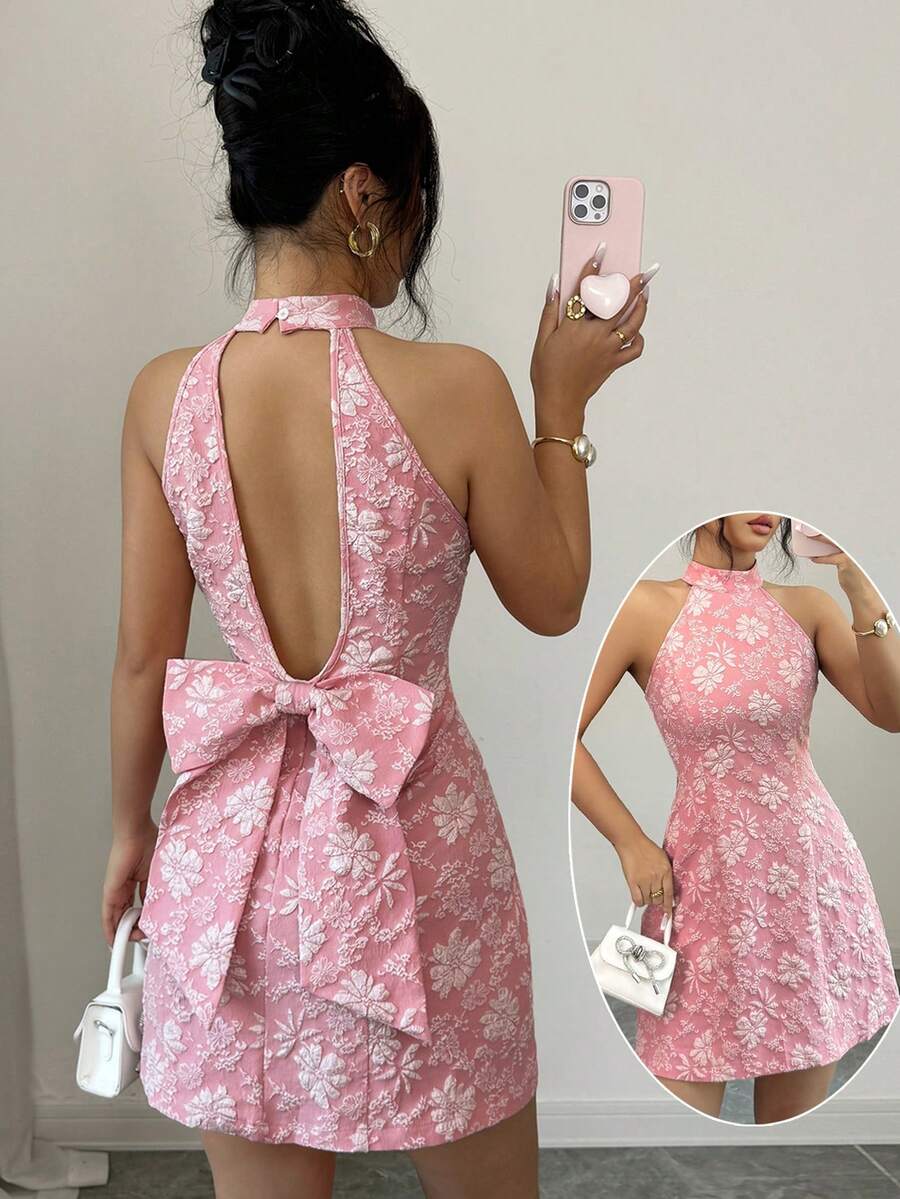 Elenzga Ladies Weave Elegant And Fashionable Short Dresses - Pink - View 1