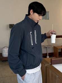 DAZY Men's Outdoor Jacket With Contrast Color Pockets And Prints, Suitable For Spring And Autumn - Blue - View 5