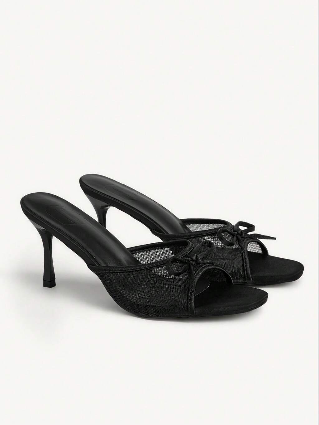 CUCCOO CHICEST Women's Fashion Square Toe Classic Mesh Bow Sexy Evening Party Party Style Simple Backspace Stiletto High Heel Sandals Summer Shoes