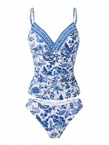 Swim Lushoire Bộ bikini hai mảnh gợi cảm, thanh lịch dành cho nữ, thích hợp cho kỳ nghỉ hè, kèm quần tam giác, kiểu dáng tankini, thích hợp mặc mùa xuân/hè. - Nhiều màu - Xem 1