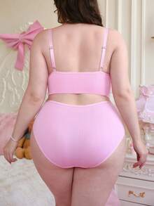 PetitDoll Bộ đồ lót ngọt ngào thoải mái gồm 2 món: Áo dệt kim jacquard mềm mại màu hồng phối ren với nơ trang trí và thiết kế hơi xuyên thấu, thích hợp cho ngày Valentine. - Hồng - Xem 2