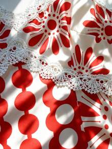 GlowEve 女士优雅无袖蕾丝拼接收腰红色波西米亚复古印花连衣裙，适合海滩度假和乡村风格穿着。 - 紅色 - 查看 7