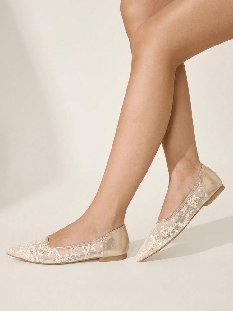 CUCCOO CHICEST Women Shoes Fashion Pointed Flat Bottom Champagne Mesh Elegant And Comfortable Commuter Versatile Women's Flat Bottom Shoes Women's Shoes Wedding Shoes Summer Shoes Bride Shoes