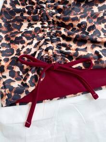 Soleia Conjunto de 3 piezas de bikini de talla grande para mujer con estampado de leopardo y contraste rojo - Burdeos - Ver 6