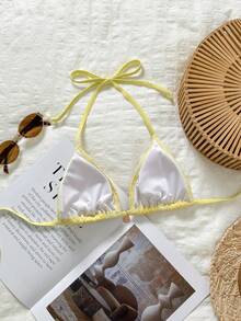 Swim Mod 2026SS新款女裝泳衣，適合度假、約會、西式風、郵輪、海灘、島嶼、公路旅行、四季、音樂節、波西米亞度假、波西米亞風度假，黃色蕾絲甜美可愛復古休閒海灘度假女裝泳衣上衣，黃色比基尼，黃色泳衣，檸檬比基尼兩件式泳衣，比基尼上衣與泳褲，黃色兩件式泳衣套裝，檸檬泳衣海灘1件套，黃色女裝泳衣兩件套，女裝比基尼套裝，泳衣1件套，女裝海灘穿搭1件套，比基尼，度假替代穿搭女裝比基尼 - 彩色 - 查看 3