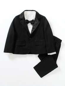 Jungen Formeller schwarzer Anzug mit langer Hose, Herrenoutfit-Set für feierliche Anlässe wie Hochzeit, Klavierrezital, Geburtstagsparty - Schwarz - Übersicht 5