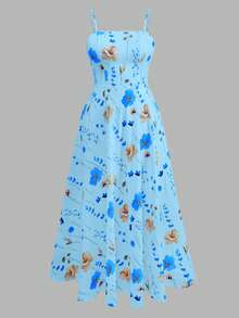 Franclia Bộ váy voan họa tiết hoa nhí dành cho nữ cỡ lớn, kèm áo khoác cardigan thanh lịch, thích hợp cho mùa hè. - Màu xanh lam - Xem 6