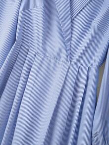 GlowEve Women's Elegant Casual Long Striped Shirt Dress With Waist Cinching, Daily Wear - Blue and White - View 8
