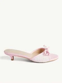 CUCCOO CHICEST Women Shoes Pink PU Fashion Elegant Comfortable Spring And Summer Bow Elements Kitten And Slippers Summer Shoes - Light pink PU - View 3