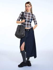 COUREZ Asymmetric Midi Skirt In Raw Denim Wash /Y2K Spring Clothes For Women Street Streetwear Cute Sexy Skirts Going Out Party Outfits Summer Skirts Denim Summer Outfits - Black - View 4