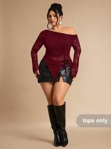 SHEIN BAE Áo lưới thắt nơ cỡ lớn dành cho nữ, thanh lịch cho các bữa tiệc mùa hè, thích hợp cho Ngày Valentine, sinh nhật. - Màu Đỏ Sâu - Xem 2