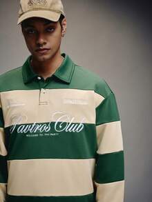 PAVTROS Men's Casual Fashion Patchwork Striped Embroidered T-Shirt - Army Green - View 8