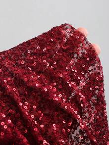 Sweetra Áo kiểu nữ đính sequin, cổ yếm, vạt lệch, gợi cảm, đa năng, thích hợp cho hẹn hò và đi chơi. - Màu Đỏ Sâu - Xem 6