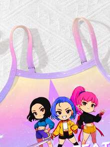 SHEIN 时尚多彩的韩流女团字母星星印花，少女休闲简约修身吊带背心和比基尼泳装套装，适合夏季穿着，韩流风，Y2K风格 - 彩色 - 查看 5