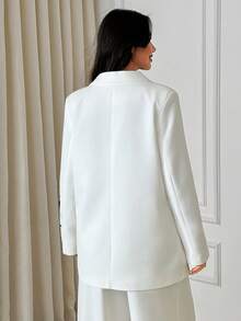 EURMUSE Women Rhinestone Detailed Single Button Blazer - White - View 2