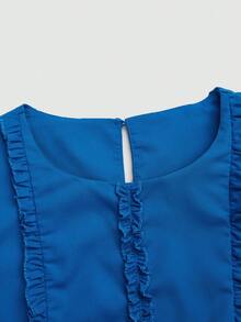SHEIN LUNE Women's Elegant Casual Sexy Sleeveless Ruffle Trim Pastal Blouse, Summer Office Golf Designer Top Business For Ladies, Elegant Latest Top - Blue - View 8