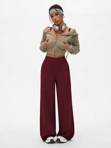 Dewbera Women's High Waisted Wide Leg Yoga Pants,Loose Fit Casual Sports Sweatpants,Flare Workout Leggings,Suitable For Running,Outdoor & Fitness - Burgundy - View 4