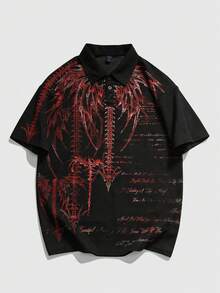 ROMWE MEN 2026春夏男士休闲翻领T恤，时尚短袖Polo衫 - 黑色 - 查看 1