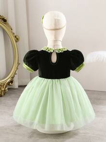 Glamorique Kids 女童连衣裙，婴儿生日服装，蝴蝶结，天鹅绒，优雅丝绸 - 綠色 - 查看 2