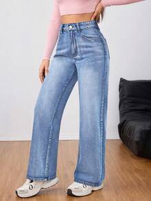 Unity Women's Casual Solid Color Denim Jeans - 輕柔的洗滌 - 查看 5