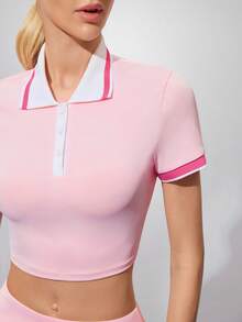 CourtClass Set de 2 piezas de conjunto deportivo de golf de verano con top de manga corta con ribete de contraste y minifalda para mujer - Multicolor - Ver 6