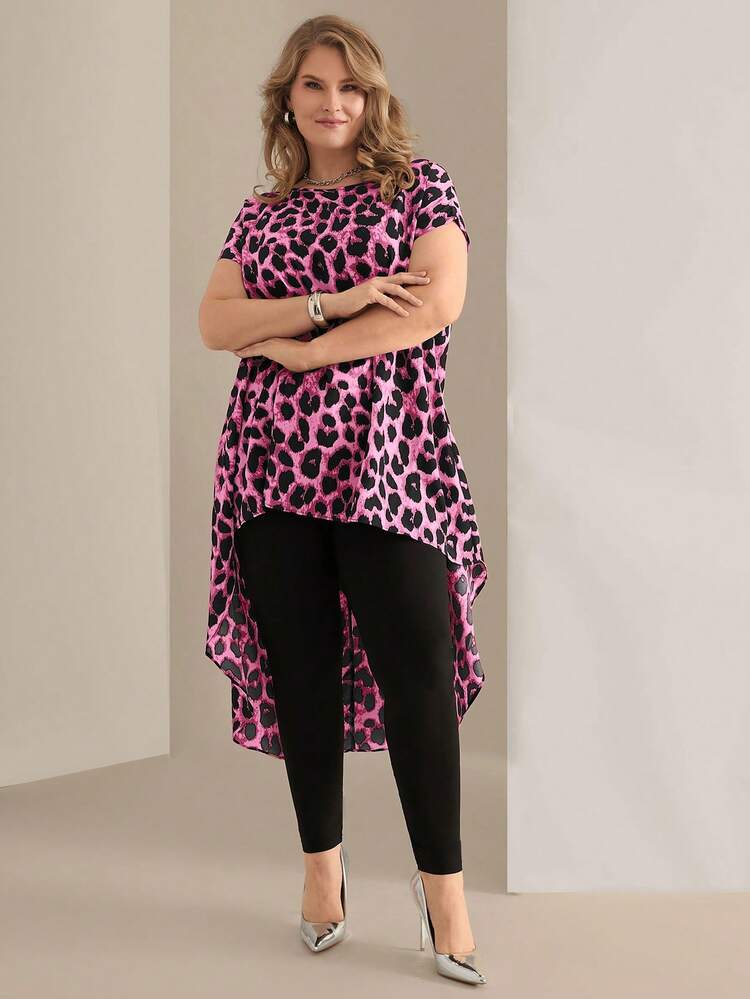 Plus Size Leopard Print Casual Chic Blouse, Suitable For Everyday Wear,Spring,Elegant, Going Out Top