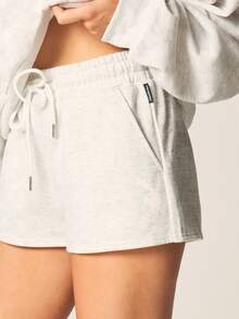 Missguided x Playboy Oversized Jersey Jogger Shorts With Drawstring Waist And Side Pockets For Casual Loungewear - Light Grey - View 5