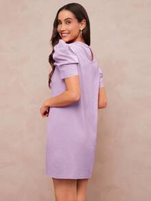 Amorya Đầm ngắn tay đơn sắc tối giản dành cho nữ - Màu tím  Violet - Xem 3